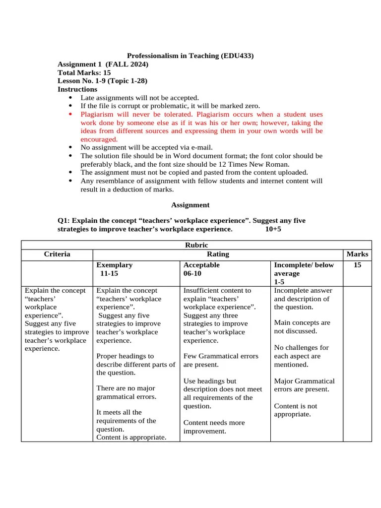 Fall 2024 - EDU433 - 1 | PDF | Plagiarism | Learning