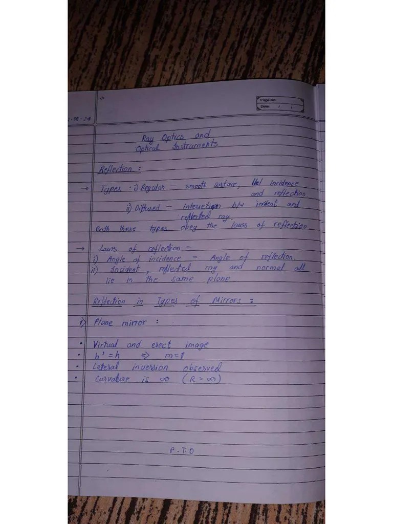 Class 12 Physics Chapter Ray Optics Handwritten Notes | PDF