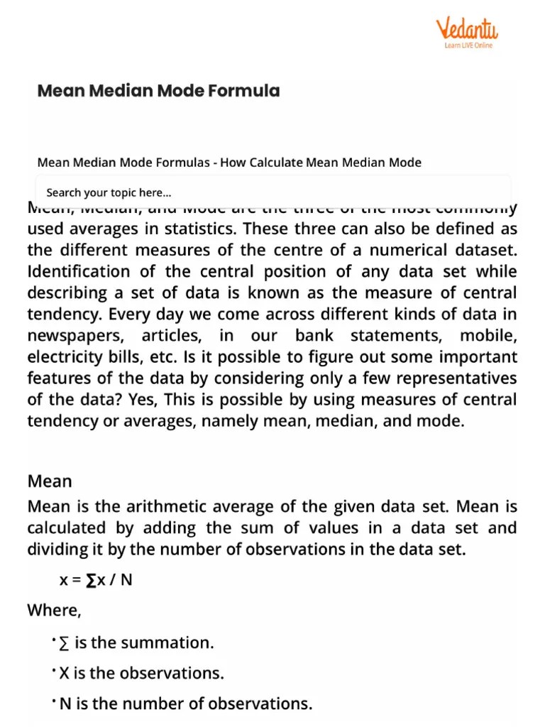 Mean Median Mode Formula | PDF