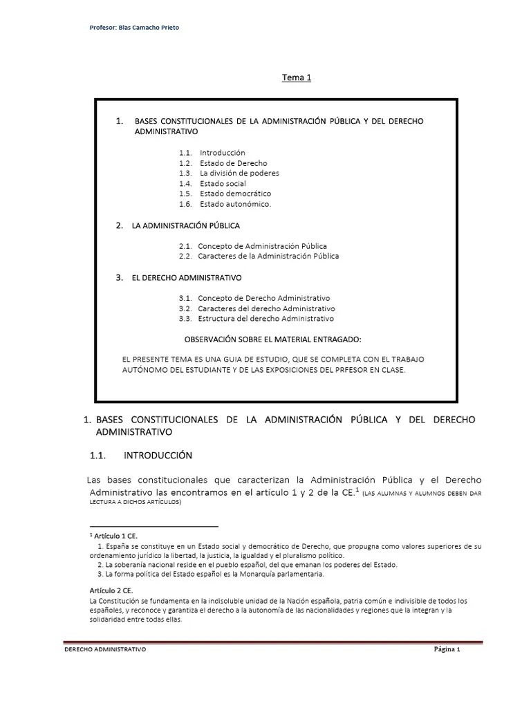 Tema 1 - Bases Constitucionales Del Derecho Administrativo | PDF | Democracia | Ideologías Políticas