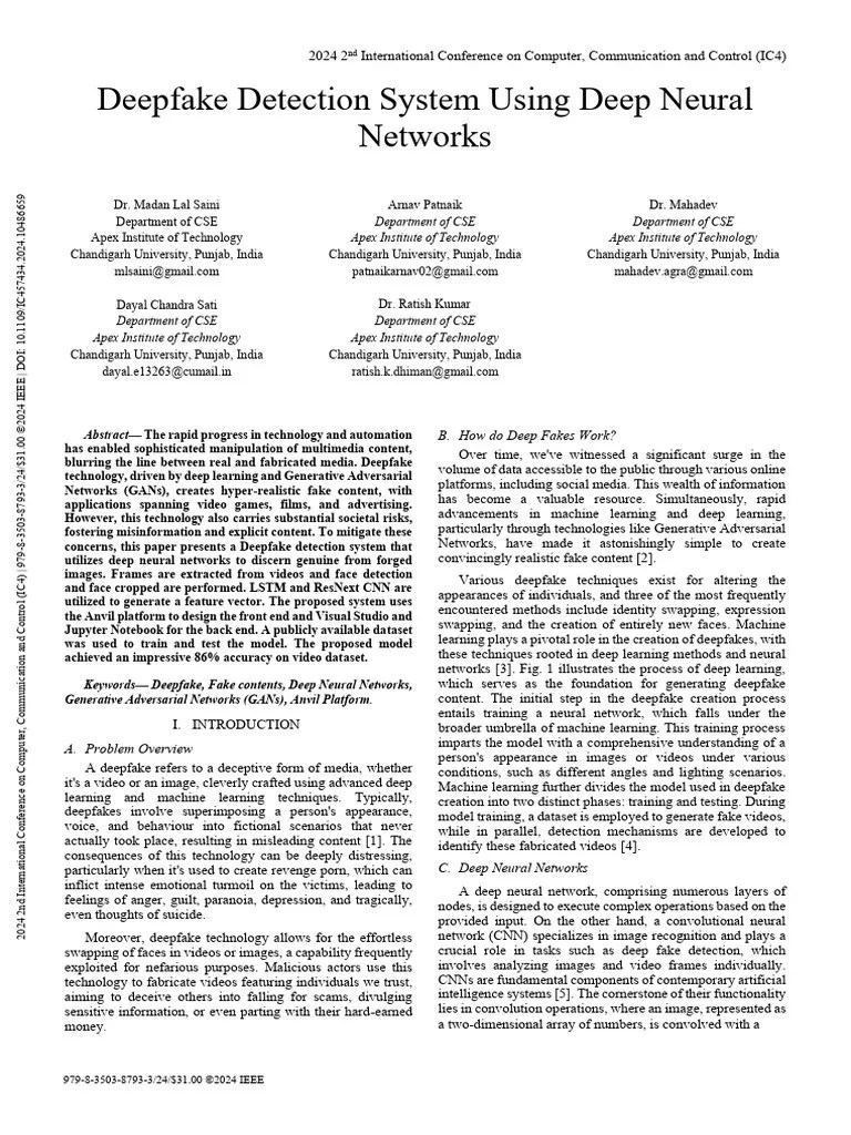 Deepfake Detection System Using Deep Neural Networks | PDF | Artificial ...
