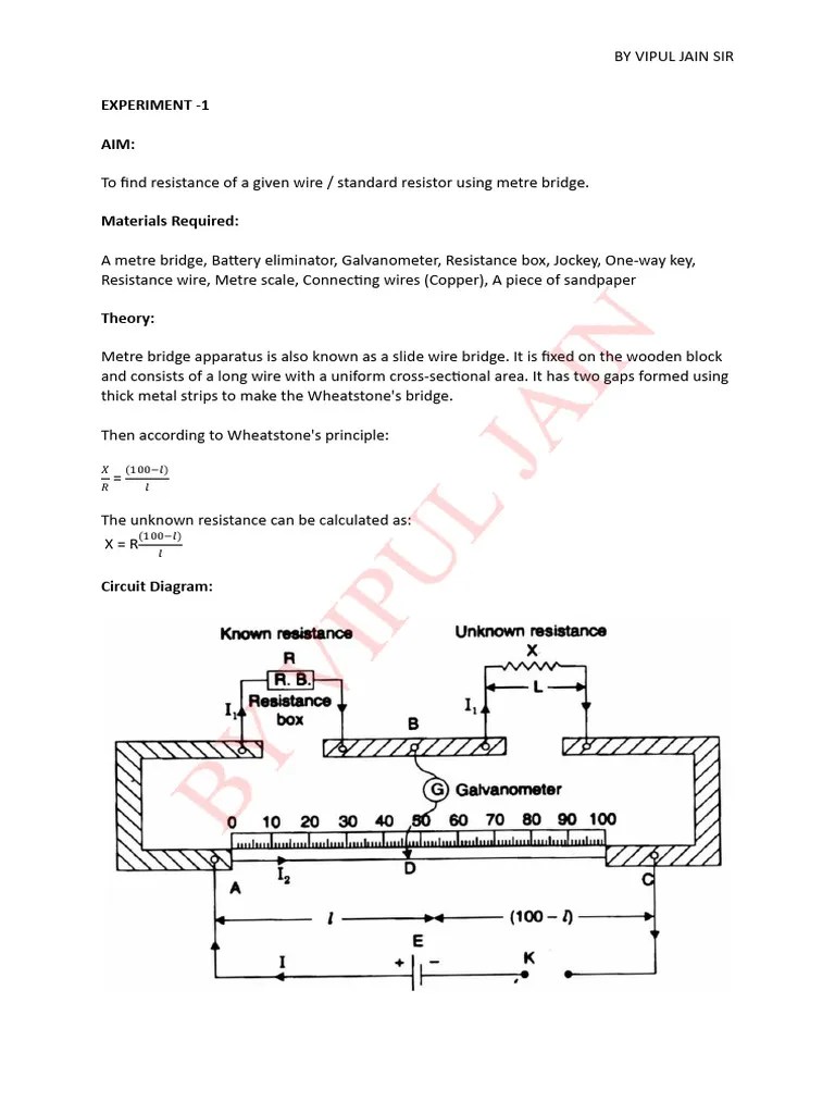 To Find Resistance Of A Given Wire - Standard Resistor Using Metre ...