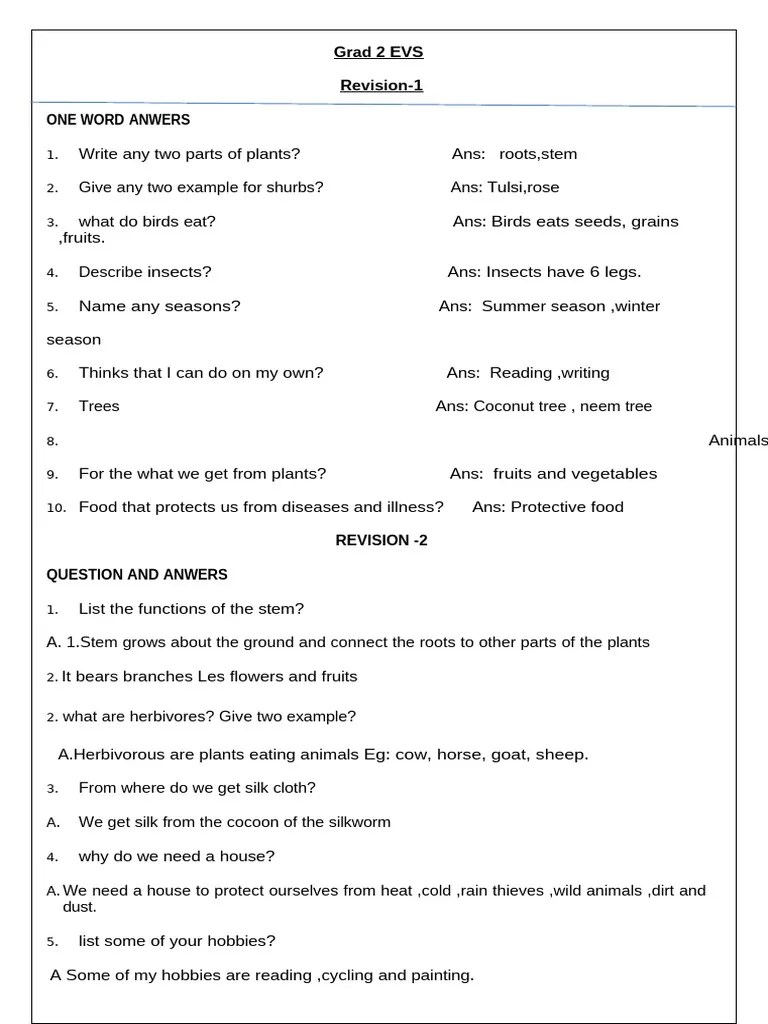Grade 2 Evs Revision Sheet Pdf - High Resolution Nature Photos for Desktop