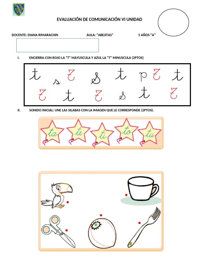 Evaluacion De Comunicacion IV UNIDAD 5 AÑOS A | PDF