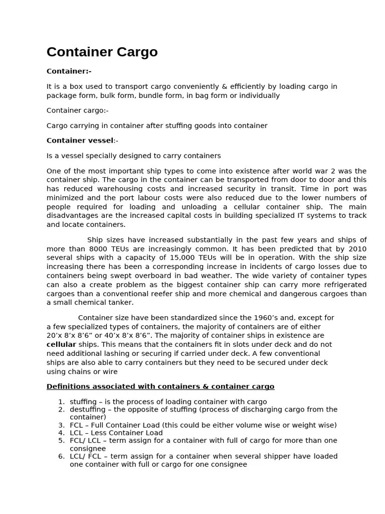 Container Cargo | PDF | Containerization | Cargo