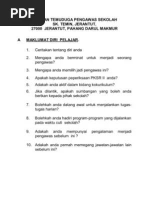 Saya juga ingin menjalankan tugas saya dengan penuh semangat dan dedikasi. Tips Soalan Temuduga Pengawas Sekolah Pdf