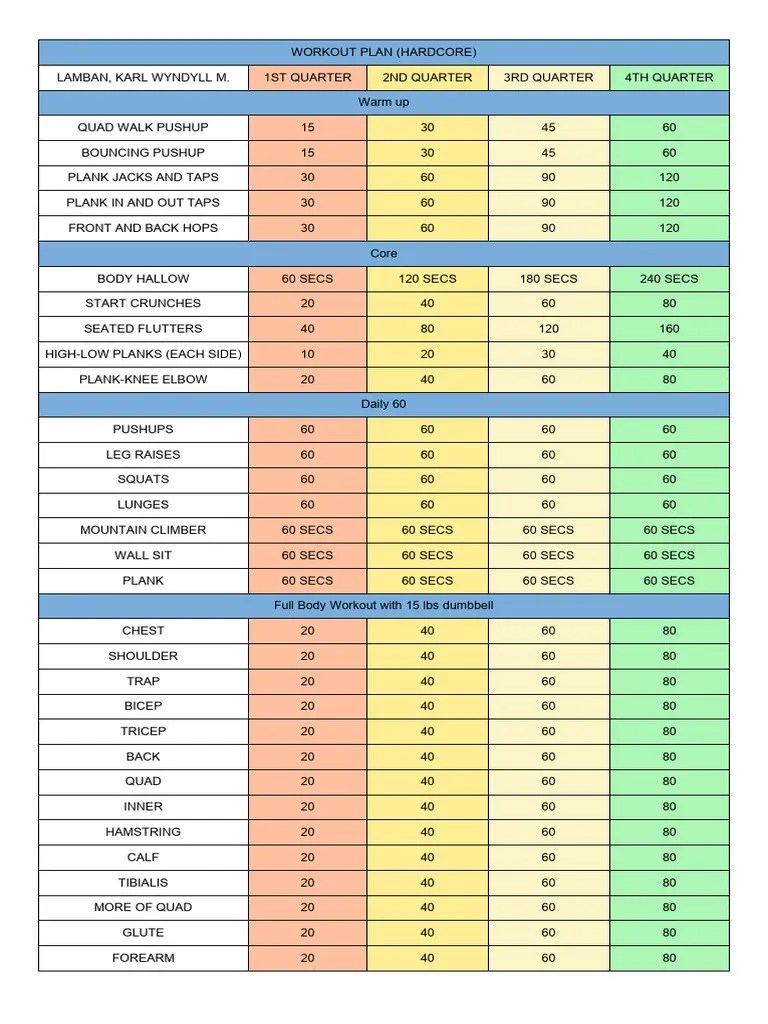 Workout Plan | PDF | Musculoskeletal System | Limbs (Anatomy)
