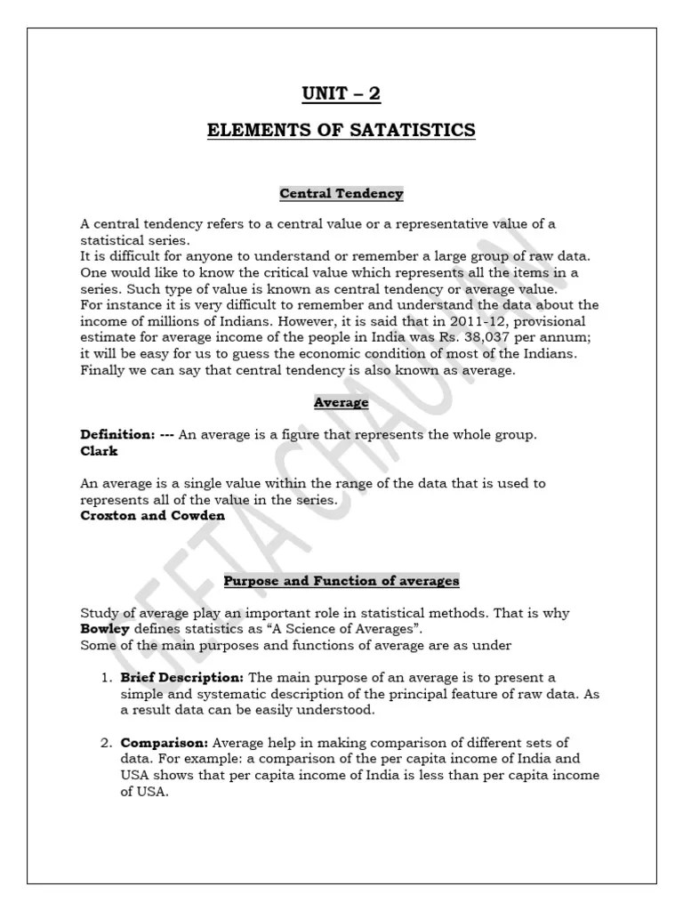 UNIT - 2 Notes | PDF | Mode (Statistics) | Average