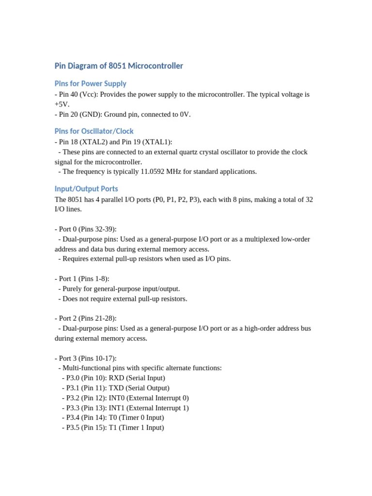 8051 Microcontroller Pin Diagram | PDF | Input/Output | Microcontroller