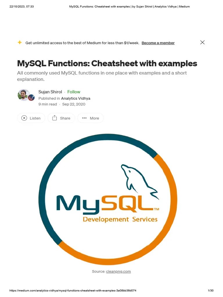 MySQL Functions - Cheatsheet | PDF | Parameter (Computer Programming ...