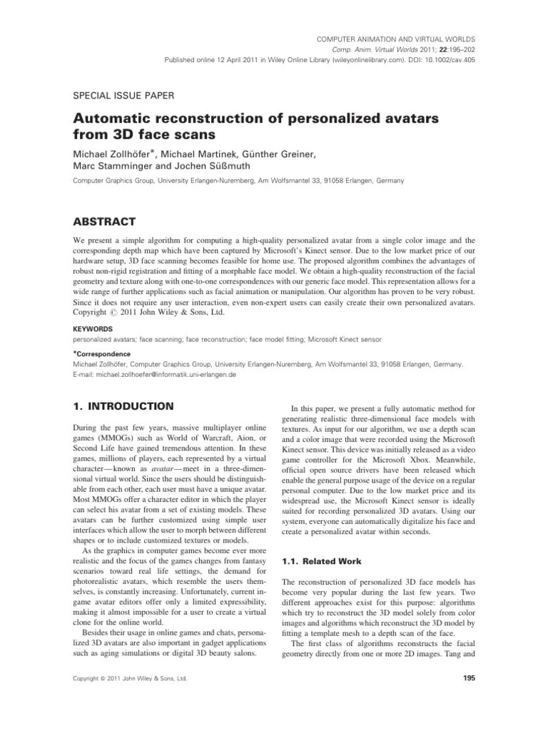 Automatic Reconstruction Of Personalized Avatars From 3D Face Scans ...