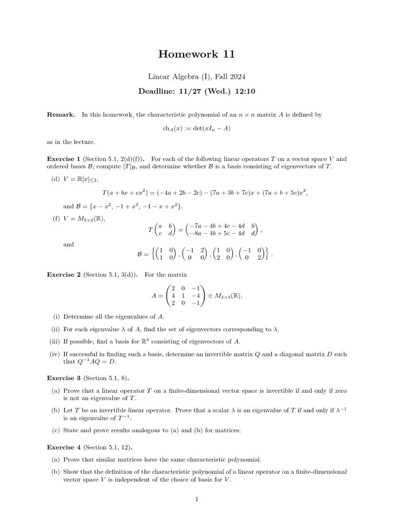 Homework 11 | PDF | Eigenvalues And Eigenvectors | Matrix (Mathematics)