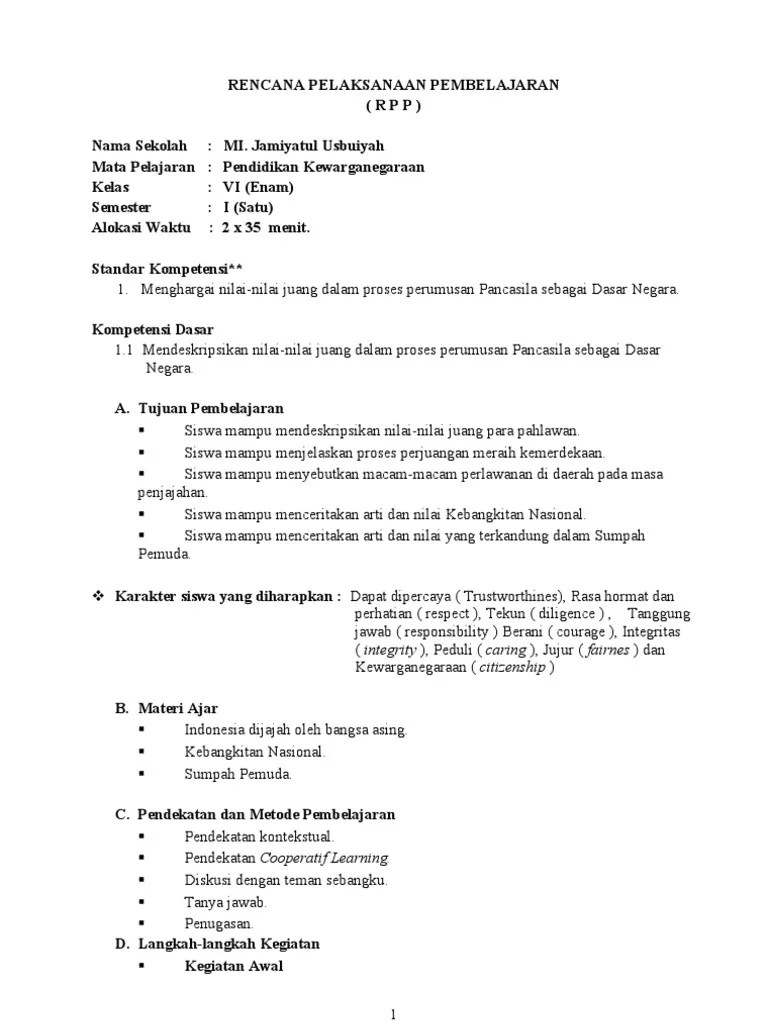 RPP PKN Kelas 6 | PDF