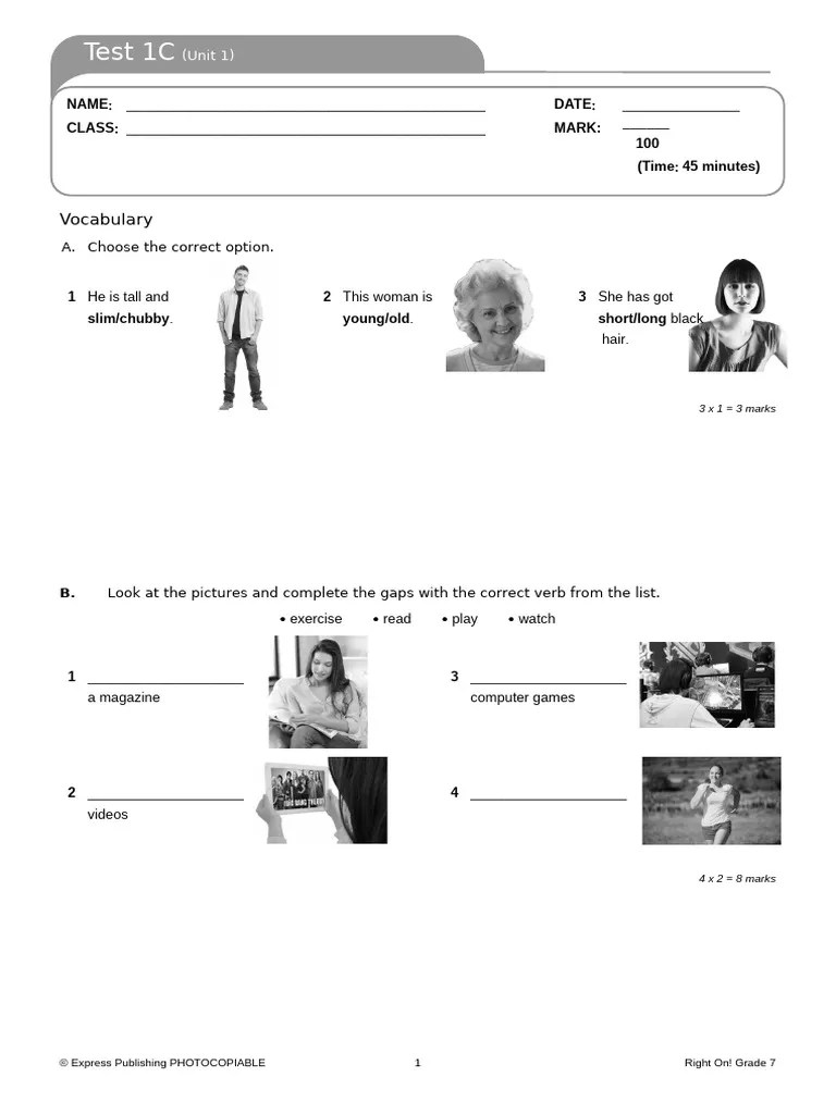 Grade 7 Unit 1 Test Vocabulary Grammar Pdf Grammar Linguistics