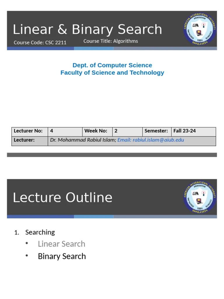 Lecture 1.4 Linear & Binary Search ( | PDF | Time Complexity ...