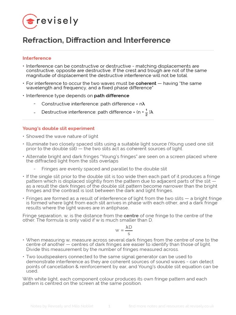 Refraction Diffraction Interference | PDF | Diffraction | Wavelength