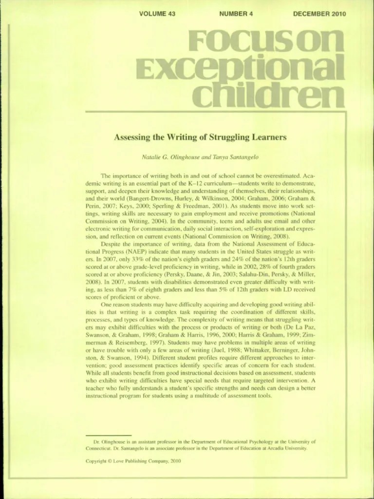 Assessing The Writing Of Struggling Learners | PDF | Rubric (Academic ...