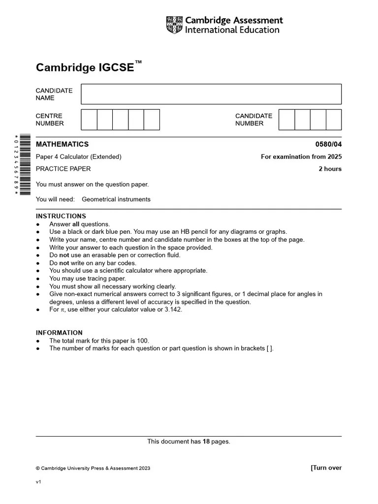 IGCSE Mathematics (0580) Specimen Paper 2024 P4 | PDF | Area | Circle