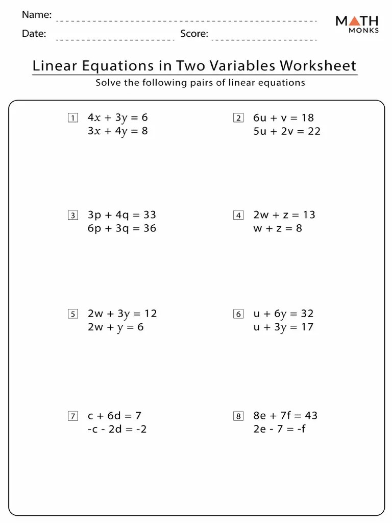 Linear Equations In Two Variables Worksheets | PDF