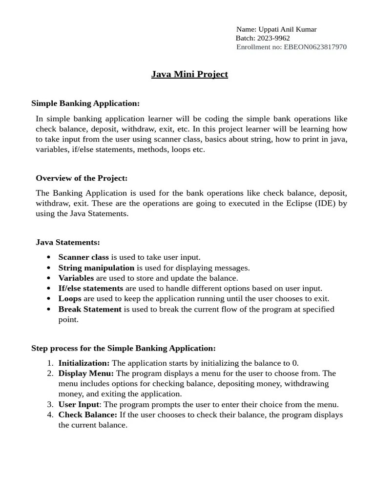 Java Project - Simple Banking Application | PDF | Computer Program ...