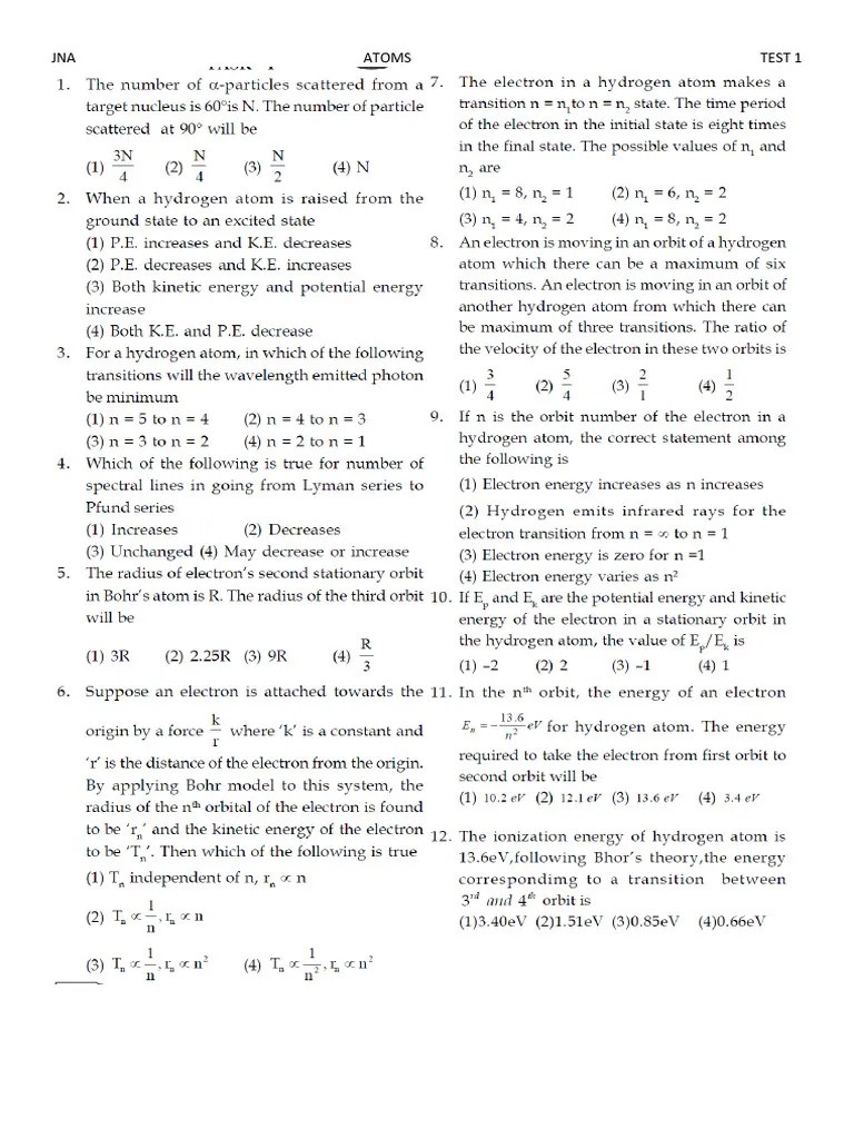 Atoms Test 1 Q And Solution | PDF