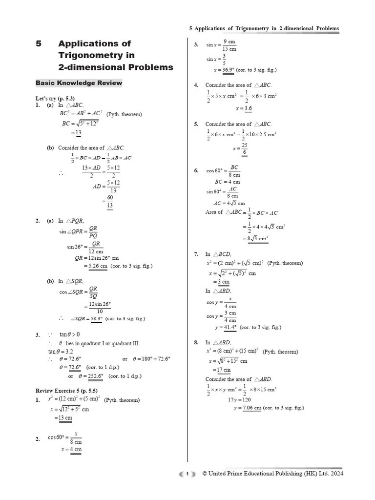 HKDSE Mathematics In Action (3rd Edition) 5A - Chapter 05 Applications Of Trigonometry In 2 ...