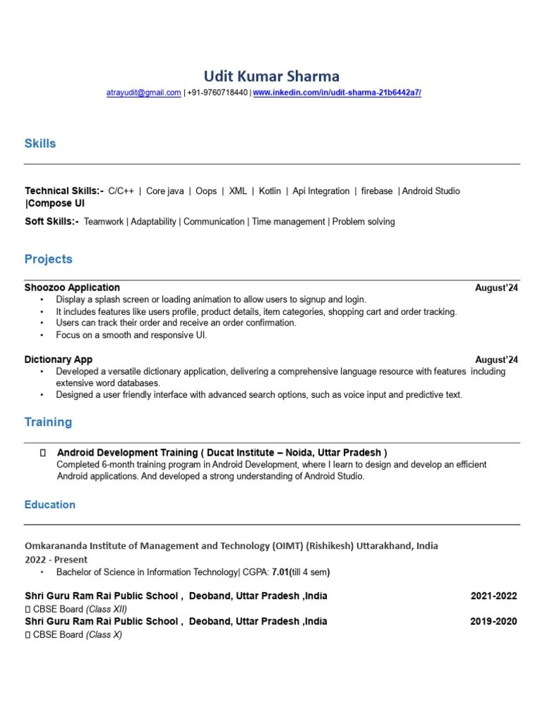 Resume For Internship Pdf