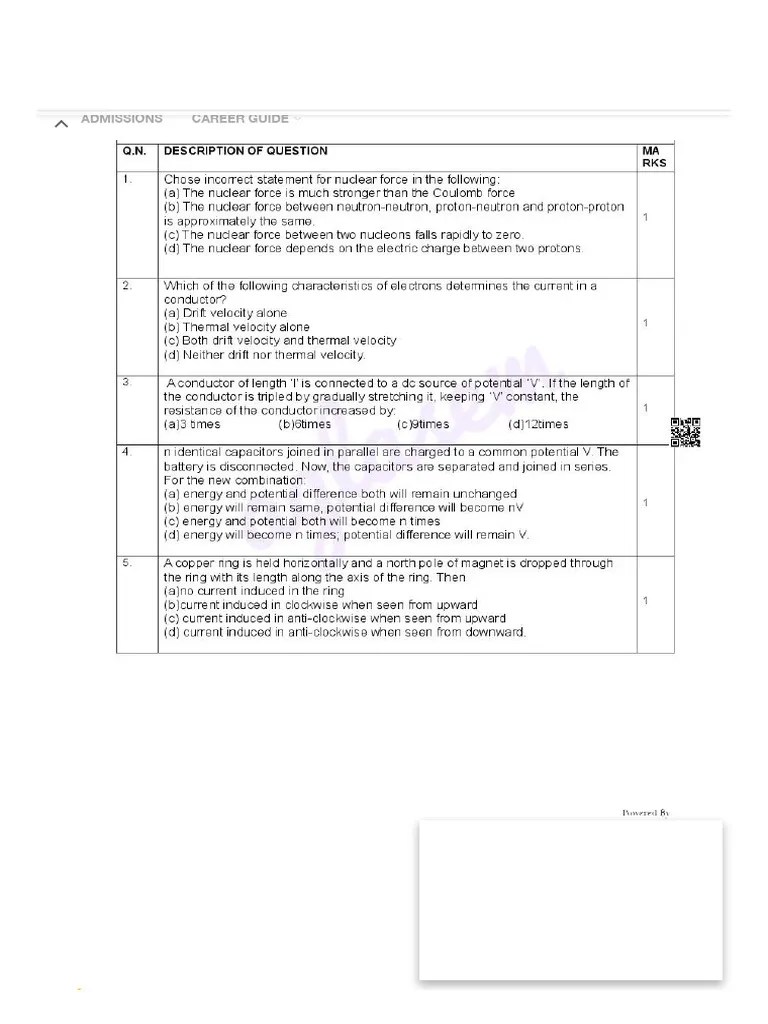 Class 12 Physics Sample Paper 2025 PDF - Practice Model Question Paper ...