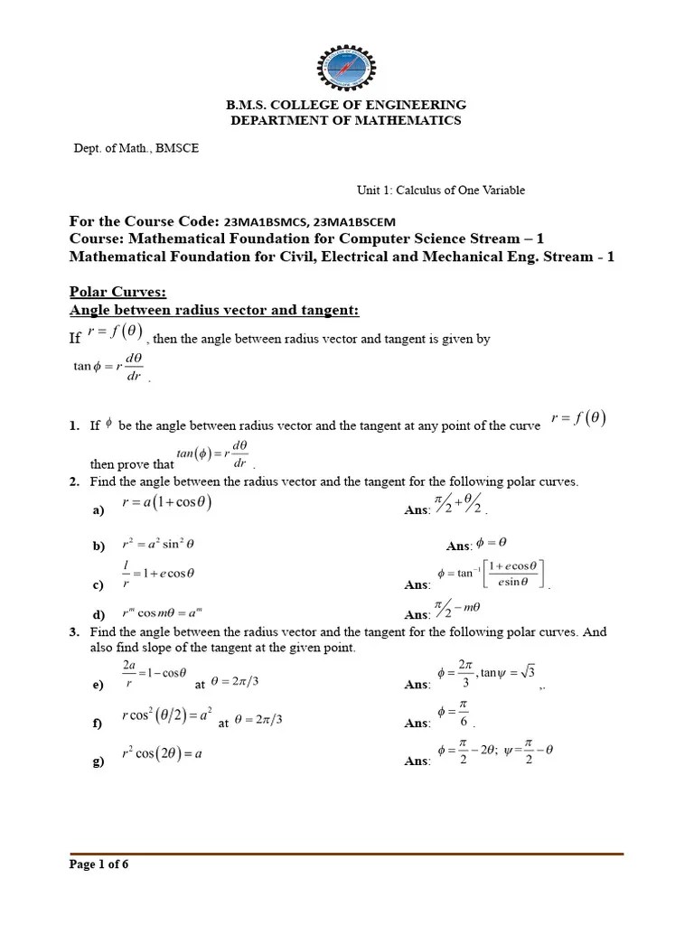 UNIT 1 Calculus Of One Variable | PDF | Curvature | Tangent