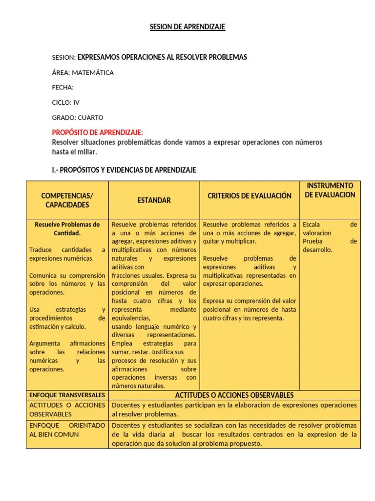 Sesion - De - Aprendizaje Matematica | PDF | Evaluación | Aprendizaje