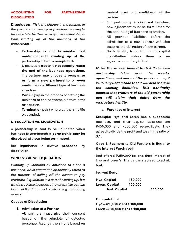 Accounting For Partnership Dissolution | PDF | Liquidation | Partnership