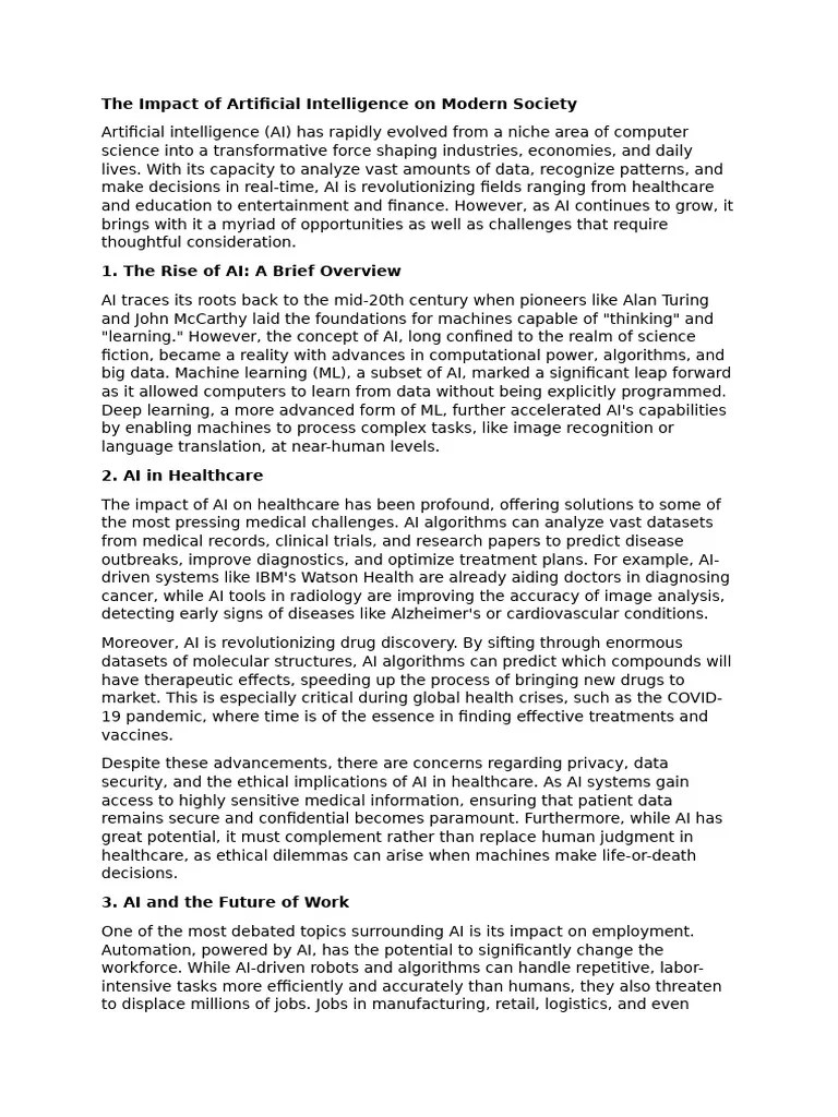 The Impact Of Artificial Intelligence On Modern Society | PDF ...