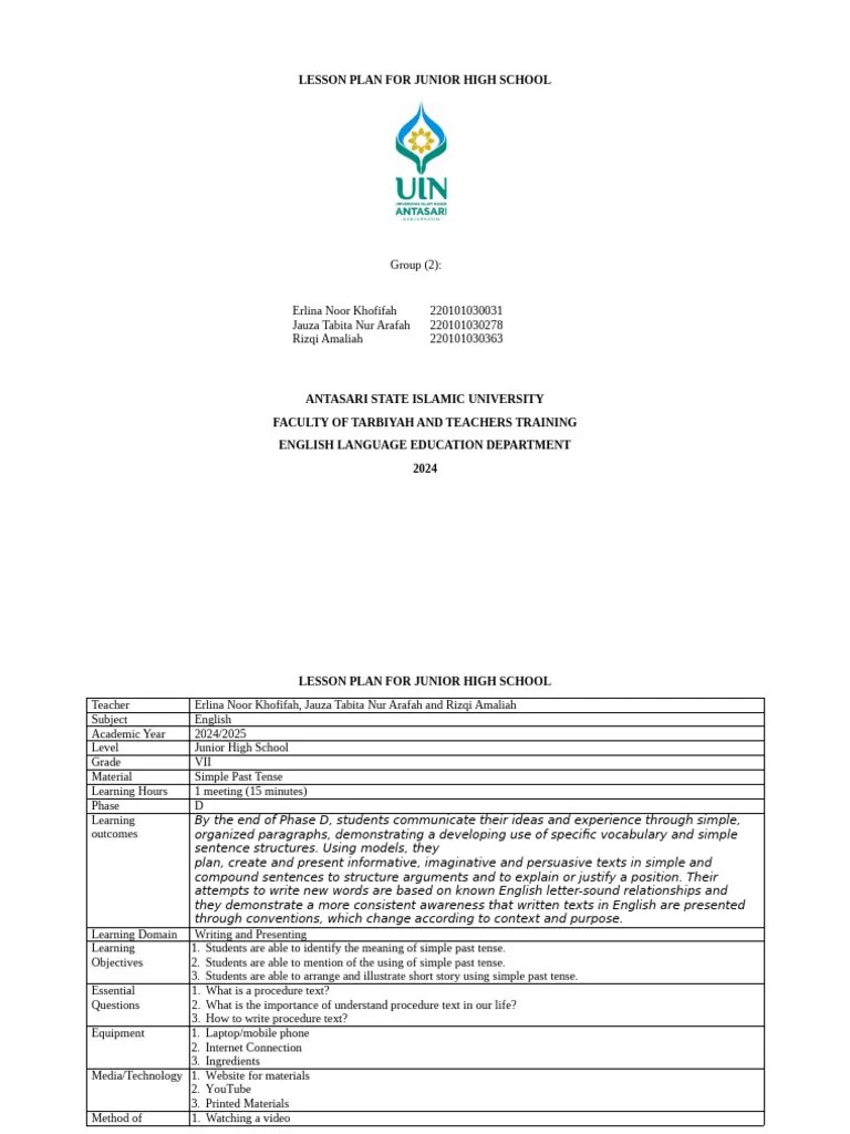 TEMPLATE Lesson Plan | PDF | English Language | Lesson Plan