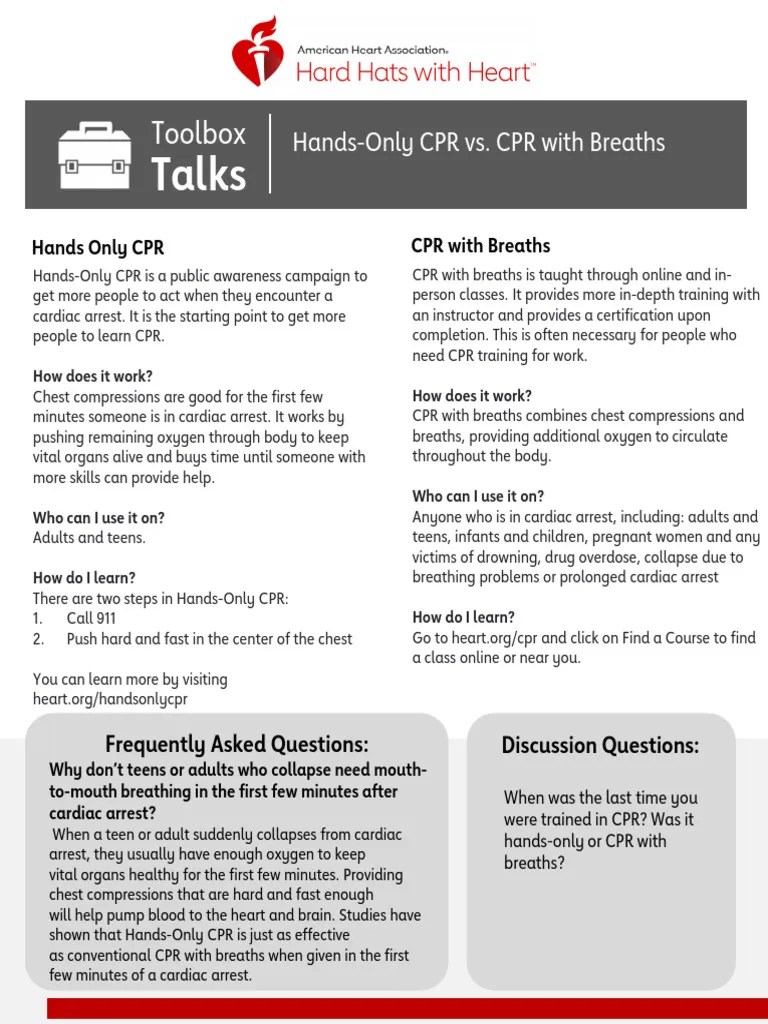 Hands Only CPR Vs CPR With Breaths | PDF | Cardiopulmonary ...