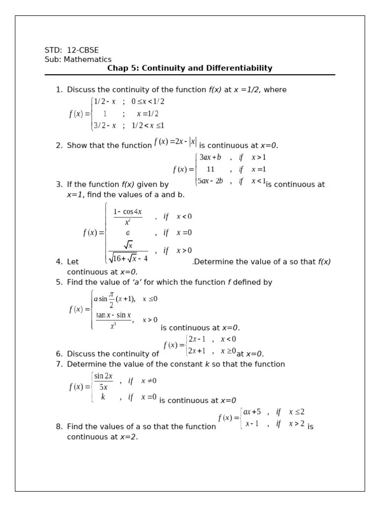 Chapter-5-Continuity And Differentiability | PDF | Continuous Function ...
