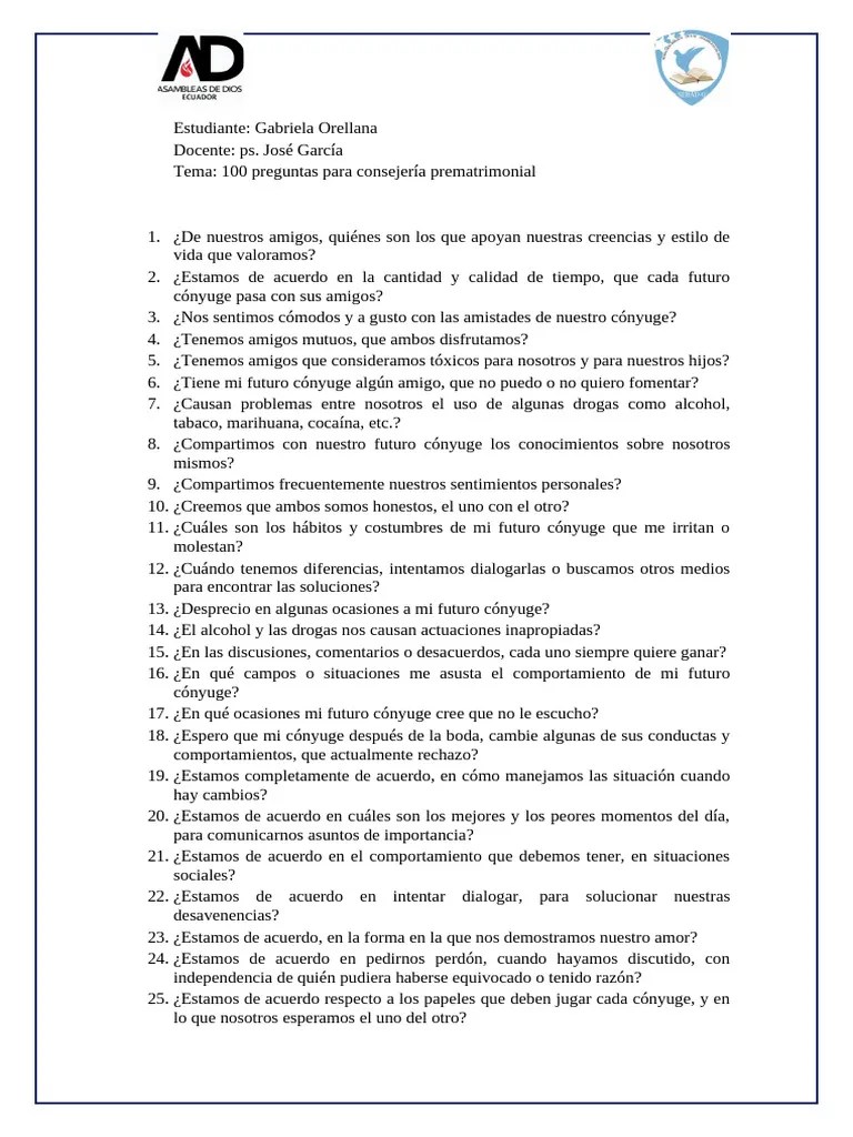 100 Preguntas | PDF | Matrimonio | Esposa