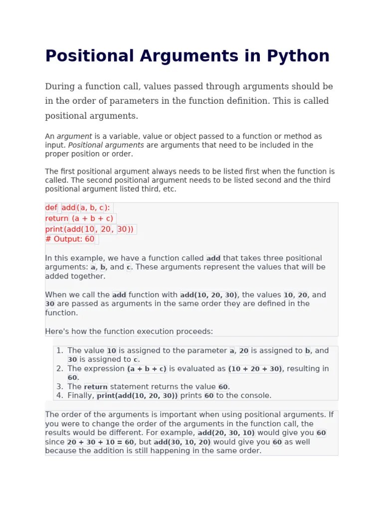 Positional Arguments In Python | PDF | Parameter (Computer Programming ...