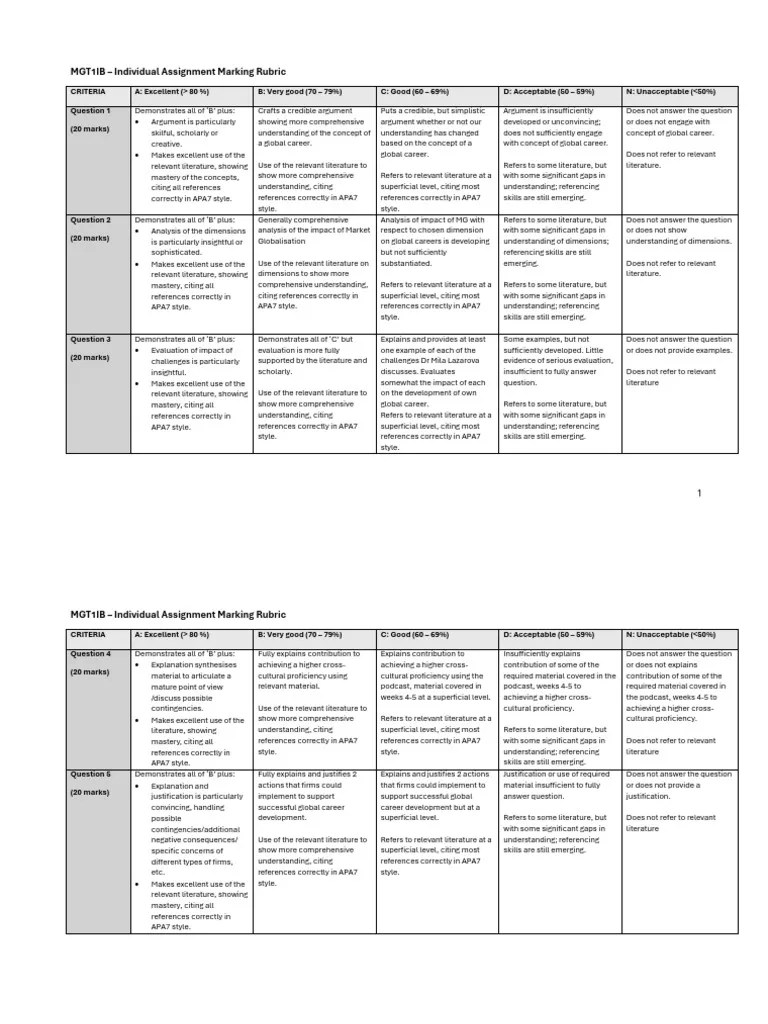 Individual Assignment Marking Rubric | PDF | Educational Assessment And Evaluation | Evaluation