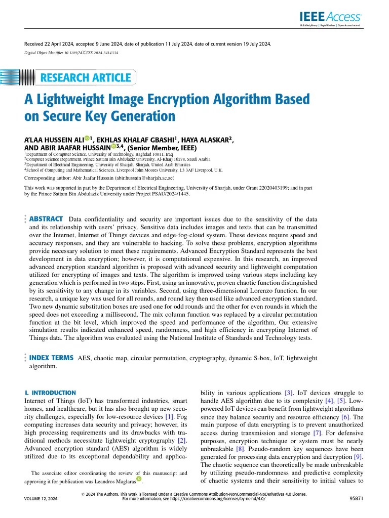A Lightweight Image Encryption Algorithm Based On Secure Key Generation ...