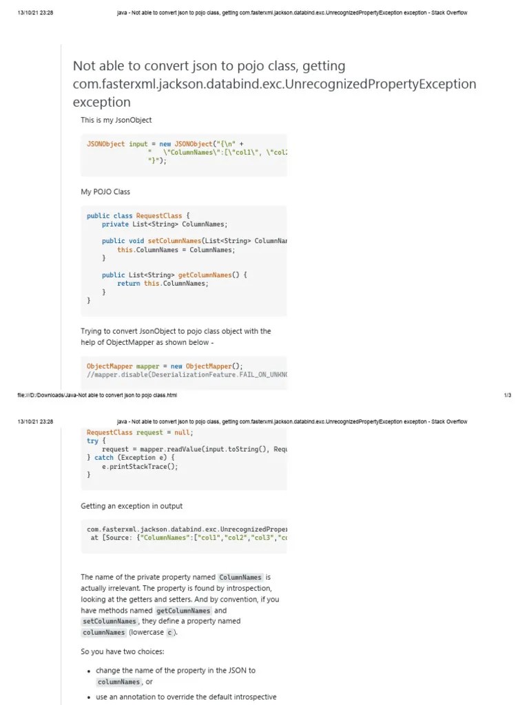 Java Not Able To Convert Json To Pojo Class | PDF | Computer ...