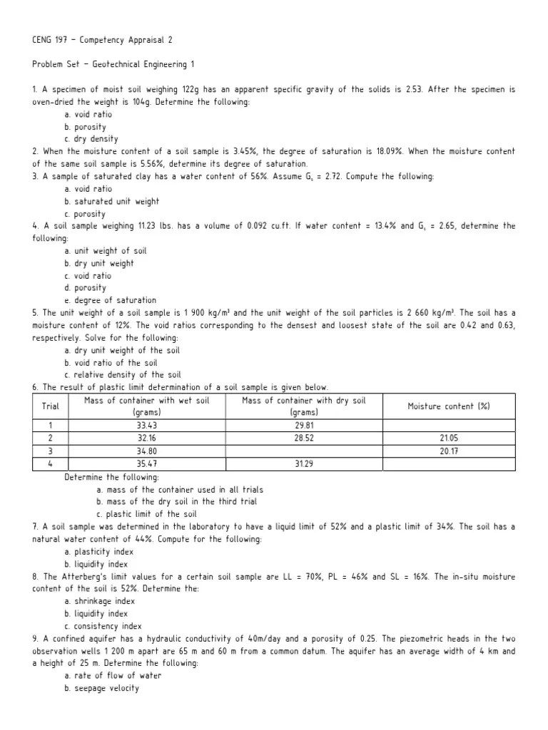 CENG 197 Problem Set Geotechnical Engineering 1 | PDF | Civil ...