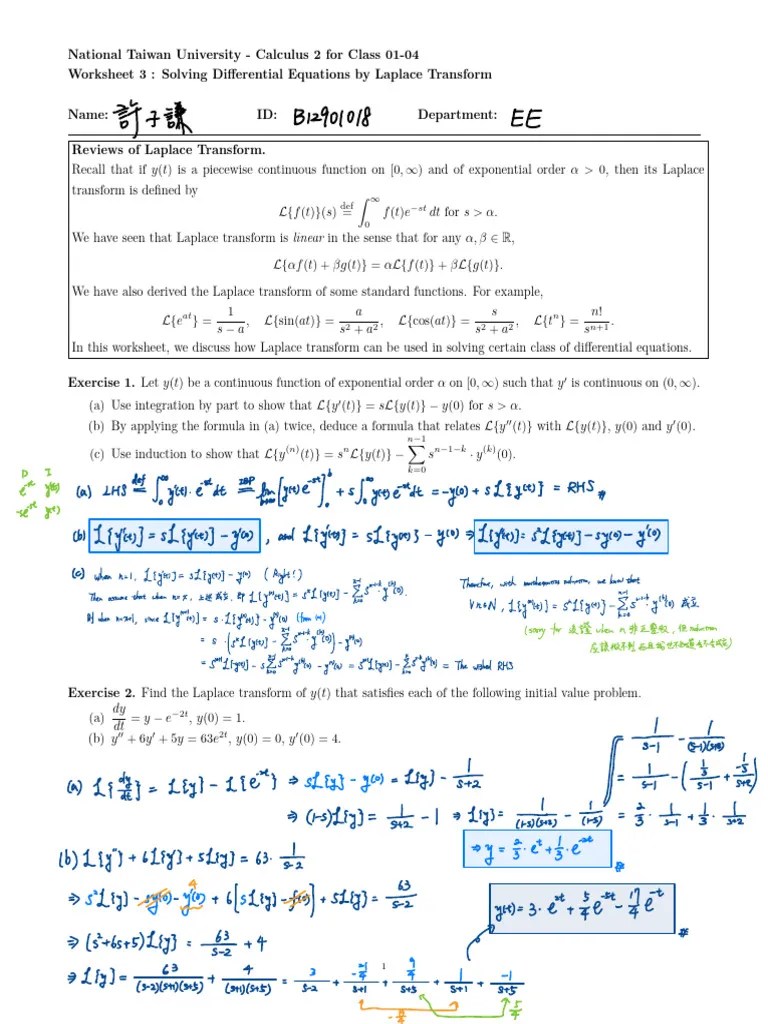 WS3A Applications Of Laplace Transform | PDF | Laplace Transform | Mathematical Analysis