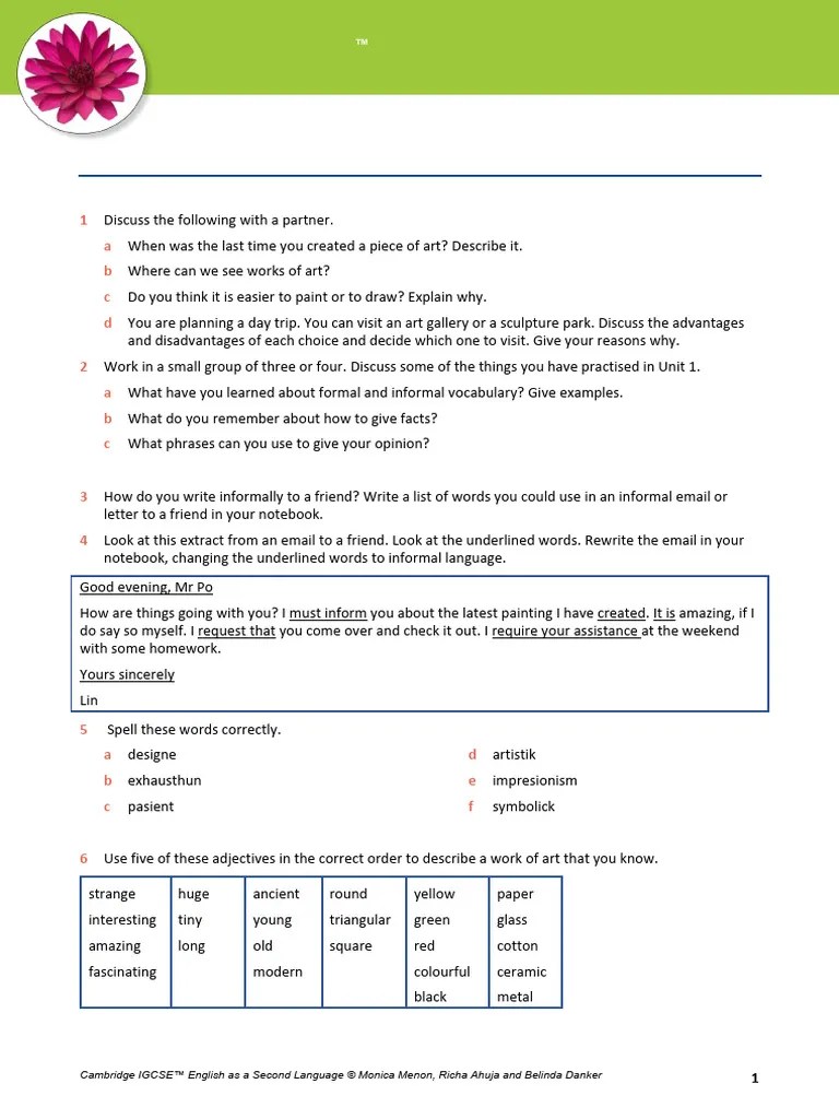 IGCSE_ESL_Review_U1 | PDF | English Language | Linguistics