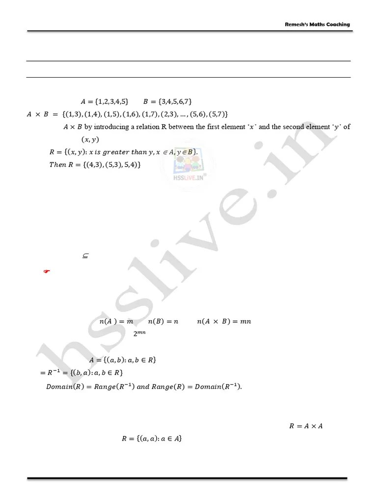 Hsslive - XII - Maths - CH1 RELATIONS AND FUNCTIONS | PDF | Function (Mathematics) | Set ...