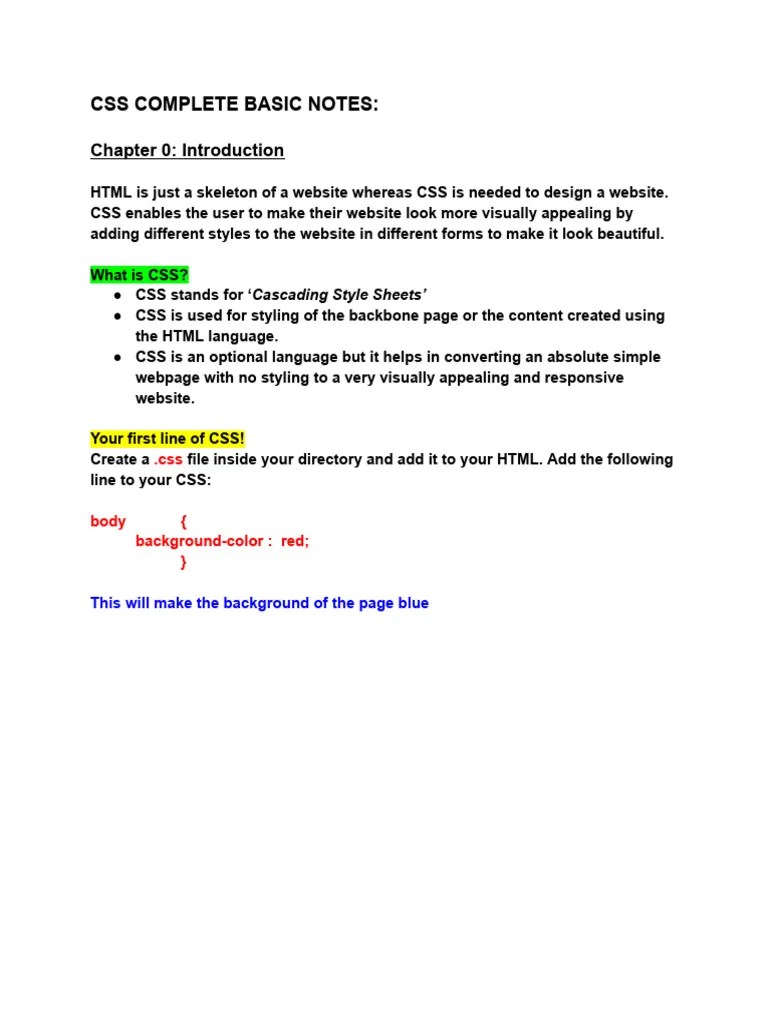 CSS BASIC NOTES | PDF
