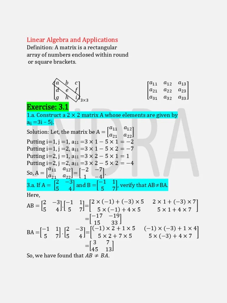3.-Linear-Algebra-Matrices | PDF | Matrix (Mathematics) | System Of ...