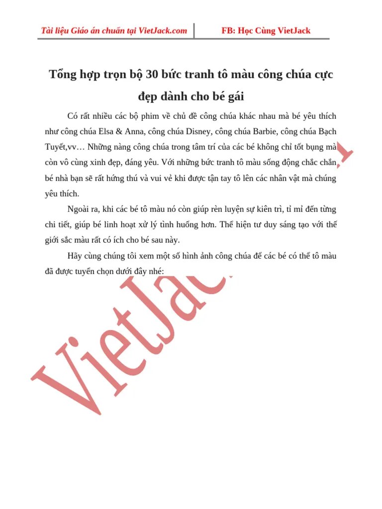 Tong Hop Tron Bo 30 Buc Tranh To Mau Cong Chua Cuc Dep Danh Cho Be Gai | PDF