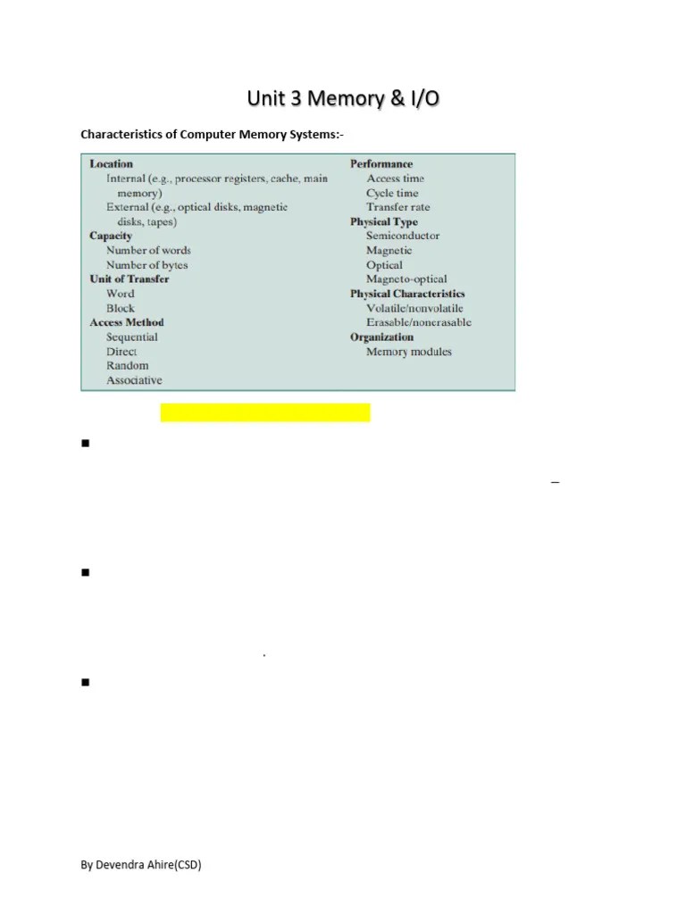 Unit 3 Memory & Input Output | PDF | Cpu Cache | Computer Data Storage