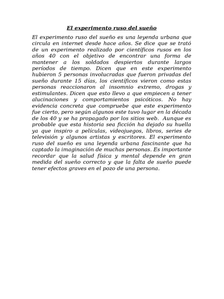 El Experimento Ruso Del Sueño 1 | PDF