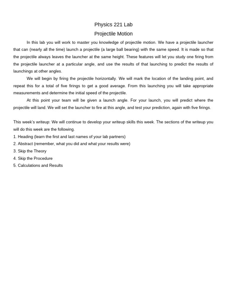 Projectile Motion Lab Example | PDF